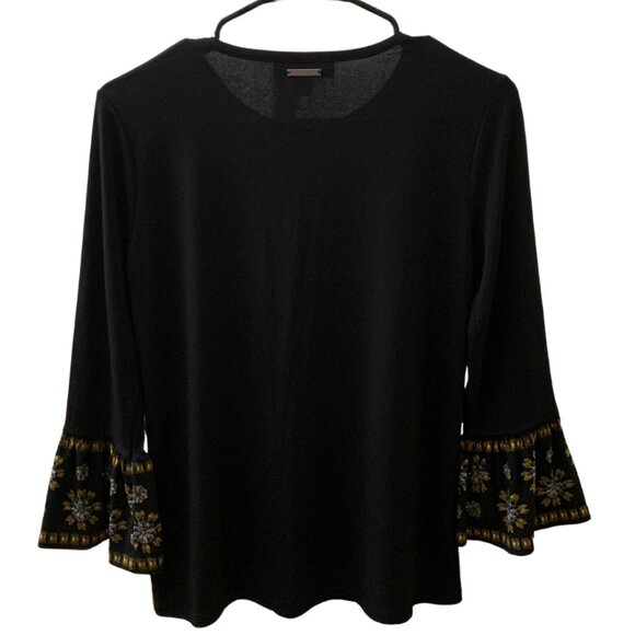 Michael Kors Black Top with Embroidered Bell Sleeves – Size PS - Picture 5 of 8